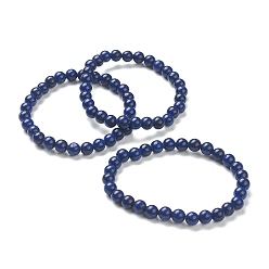Lapis Lazuli Natural Lapis Lazuli Beaded Stretch Bracelets, Round, Beads: 6~6.5mm, Inner Diameter: 2-1/4 inch(5.55cm)