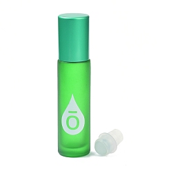 Green Glass Color Essential Oil Empty Perfume Bottles, with PP Plastic Caps and Roller Ball, Column, Frosted, Green, 2x8.5cm, Capacity: 10ml(0.34fl. oz)
