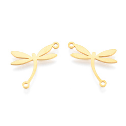Real 18K Gold Plated 201 Stainless Steel Connector Charms, Dragonfly, Real 18K Gold Plated, 17.5x21x1mm, Hole: 1.5mm