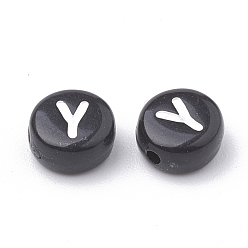 Letter Y Opaque Acrylic Beads, Horizontal Hole, Alphabet Style, Flat Round, Letter.Y, 7x4mm, Hole: 1.5mm, about 3700pcs/500g
