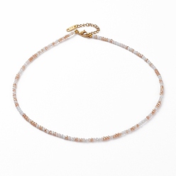 Marron Sablonneux Colliers de perles de verre, avec 304 acier inoxydable fermoir pince de homard, rondelle, or, Sandy Brown, 15.94 pouce (40.5 cm)