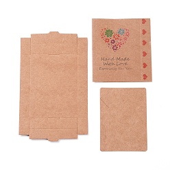 BurlyWood Kraft Paper Boxes and Necklace Jewelry Display Cards, Packaging Boxes, with Word and Flower Pattern, BurlyWood, Folded Box Size: 7.3x5.4x1.2cm, Display Card: 7x5x0.05cm