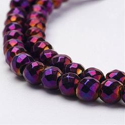 Purple Plated Electroplate Magnetic Synthetic Hematite Strands, Round, Grade A, Faceted, Purple Plated, 4mm, Hole: 1mm, about 108pcs/strand, 15.55 inch