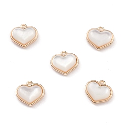 Light Gold Natural Freshwater Shell Heart Charms with Brass Findings, Seashell Color, Light Gold, 8x9x3mm, Hole: 0.9mm