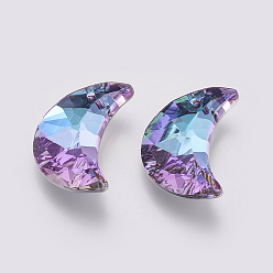 Violet K9 Glass Rhinestone Pendants, Imitation Austrian Crystal, Faceted, Moon, Violet, 30x19.5~20x8~9mm, Hole: 1.6mm