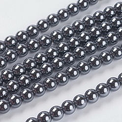 Black Non-Magnetic Synthetic Hematite Beads Strands, AA Grade Round Beads, Black, 6mm, Hole: 1mm, about 70pcs/strand