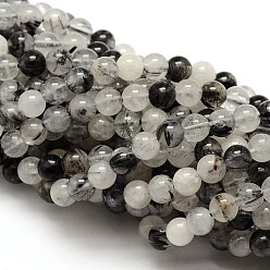 Quartz Rutilated Pierre naturelle perles rondes de quartz rutile noir brins, 8mm, Trou: 1mm, Environ 48 pcs/chapelet, 15.5 pouce