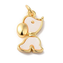 Real 18K Gold Plated Rack Plating Brass Pendants, Dog Charms, with Natural Shell, Long-Lasting Plated, Cadmium Free & Lead Free, Real 18K Gold Plated, 19x11x3mm, Hole: 3.4mm