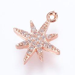 Rose Gold Brass Micro Pave Cubic Zirconia Charms, FLower, Rose Gold, 14x11.5x2mm, Hole: 0.5mm