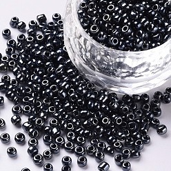 Black 12/0 Glass Seed Beads, Opaque Colors Lustered, Round, Round Hole, Black, 12/0, 2mm, Hole: 1mm, about 3333pcs/50g, 50g/bag, 18bags/2pounds