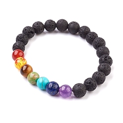 Mixed Stone Natural & Synthetic Mixed Stone Stretch Bracelets, Chakras Style, 2 inch(50mm)