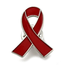 Rouge Foncé Épingles en émail du ruban de sensibilisation au sida, insigne en alliage de platine pour vêtements de sac à dos, rouge foncé, 26x21x1.5mm