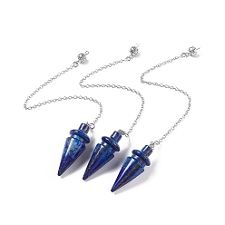 Lapis Lazuli Pendules de radiesthésie pointus en lapis lazuli naturel teinté, avec placage à crémaillère apprêts en laiton plaqué platine, sans cadmium et sans plomb, cône, 230mm