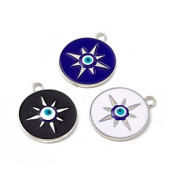 Mixed Color Alloy Pendants, with Enamel, Flat Round with Sun Charm, Platinum, Mixed Color, 24x20.5x2mm, Hole: 2.3mm