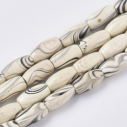 Dentelle Vieille Brins de perles en bois naturel teint, avec motif ondulé, sans plomb, colonne, vieille dentelle, 13~14.5x7.5mm, Trou: 1.8mm, Environ 66 pcs/chapelet, 37.40 pouce