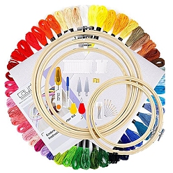 Mixed Color DIY Cross Stitch Counted Kits, including Threads, Bamboo Embroidery Hoop, Aida Cloth, Threader, Scissor, Blunt Needle, Seam Ripper, Thread Winding Board, Thimble, Mixed Color, 124pcs/set