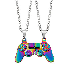 Rainbow Color Conjunto de collares a juego con colgante de controlador de juego magnético, collares de acero inoxidable quirúrgico de color arcoíris 316l para parejas, mejores amigos, 23.62 pulgada (60 cm), 2 PC / sistema
