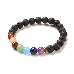 Lave Yoga chakra bijoux, bracelets extensibles en perles de lave naturelle, 2-1/8~2-3/8 pouces (55~60 mm)