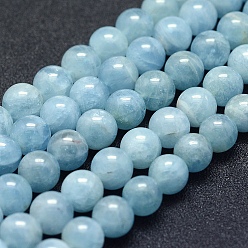 Aquamarine Natural Aquamarine Beads Strands, Grade AB+, Round, 8mm, Hole: 1mm, about 49pcs/strand, 15.5 inch(39.5cm)