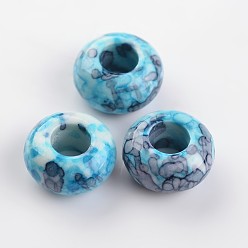 Deep Sky Blue Dyed Rondelle Natural Ocean White Jade Beads, Large Hole Beads, Deep Sky Blue, 15x8mm, Hole: 6mm