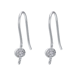 Platinum Rhodium Plated 925 Sterling Silver, with Micro Pave Cubic Zirconia Earring Hooks, Platinum, 18.5x3.5mm, Hole: 1mm, 20 Gauge, Pin: 0.8mm