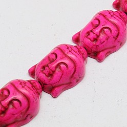 Rosa Oscura Cuentas de turquesas sintéticas hebras, teñido, Buda, de color rosa oscuro, 29x20x13 mm, Agujero: 1 mm, sobre 90 unidades / 1000 g