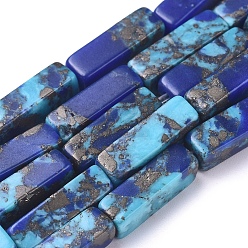 Turquoise Synthétique Brins de perles turquoise et lapis-lazuli naturels en or synthétique assemblés, cuboïde, 13~13.5x4~4.5x4~4.5mm, Trou: 0.8mm, environ 30 pcs / brin, 15.55 pouces (39.5 cm)