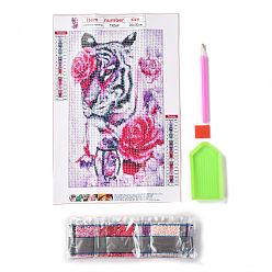 Tigre 5d bricolage diamant peinture animaux kits de toile, avec des strass de résine, stylo collant diamant, plaque de plateau et pâte à modeler, motif de tigre, 30x20x0.02 cm