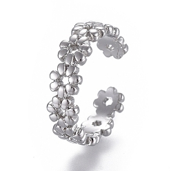 Platinum Adjustable Brass Toe Rings, Open Cuff Rings, Open Rings, Flower, Platinum, Size 4, Inner Diameter: 14.5mm