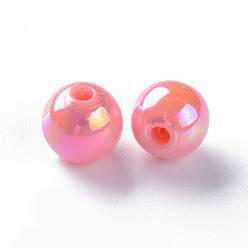 Saumon Perles acryliques opaques, de couleur plaquée ab , ronde, Saumon, 8x7mm, Trou: 2mm, environ1745 pcs / 500 g
