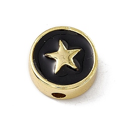 Noir Laiton perles d'émail, plaqué longue durée, sans cadmium et sans plomb, réel 18 k plaqué or, plat et circulaire avec étoile, noir, 11x4.5mm, Trou: 1.8mm