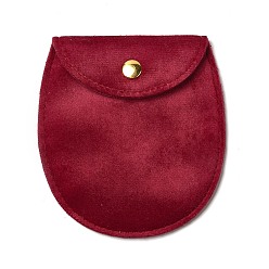 Red Velvet Jewelry Storage Pouches, Oval Jewelry Bags with Golden Tone Snap Fastener, for Earring, Rings Storage, Red, 9.8x9x0.8cm