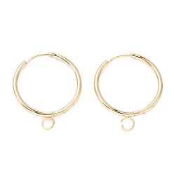 Real 24K Gold Plated 201 Stainless Steel Huggie Hoop Earring Findings, with Horizontal Loop and 316 Surgical Stainless Steel Pin, Real 24K Gold Plated, 23x19.5x1.5mm, Hole: 2.5mm, Pin: 1mm