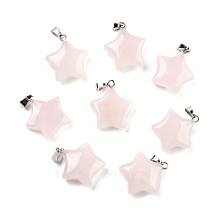 Quartz Rose Naturel a augmenté pendentifs en quartz, , avec les accessoires en laiton de tonalité de platine, étoiles, 23.5x20.5x7.5mm