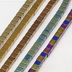 Mixed Color Electroplate Non-magnetic Synthetic Hematite Beads Strands, Cube, Grade AAAA, Mixed Color, 2x2x2mm, Hole: 0.8mm, about 163pcs/strand, 16 inch