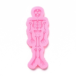 Бледно-Розовый DIY человеческий скелет разделенный кулон силиконовые формы, формы для литья смолы, для изготовления уф-смолы и эпоксидной смолы, розовый жемчуг, 104x37.5x8 мм, отверстие : 2 мм, внутренний диаметр: 15~27x3~26 мм