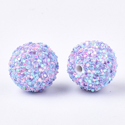 Lilac Acrylic Beads, Glitter Beads,with Sequins/Paillette, Round, Lilac, 16x15mm, Hole: 2mm