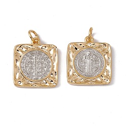 Real 18K Gold Plated Brass Pendants, with Jump Ring, Cadmium Free & Nickel Free & Lead Free, Rack Plating, Square, Real 18K Gold Plated, 17.5x15x2mm, Hole: 3.5mm