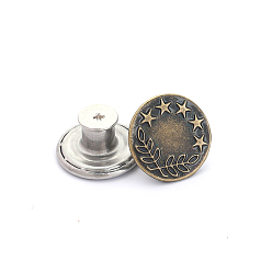Antique Bronze Alloy Button Pins for Jeans, Nautical Buttons, Garment Accessories, Round with Star, Antique Bronze, 17mm