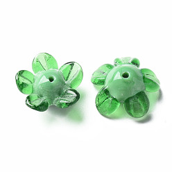 Vert Perles lampwork, perles au chalumeau, faits à la main, fleur, verte, 14.5~15.5x15~16x7~8mm, Trou: 1.5mm