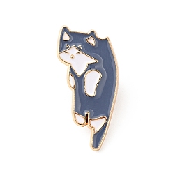 Bleu Acier Broche en émail de chat de dessin animé, insigne en alliage plaqué or clair pour vêtements de sac à dos, bleu acier, 28x15x1.3mm