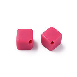Deep Pink Opaque Acrylic Beads, Cube, Deep Pink, 13x14.5x14.5mm, Hole: 2mm, about 530pcs/500g