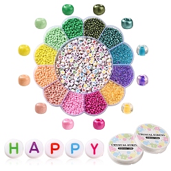 Mixed Color DIY Word Bracelet Making Kit, Including Acrylic Letter & 8/0 Glass Round Seed Beads, Elastic Thread, Mixed Color, 3370Pcs/set