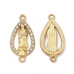 Light Gold Alloy Connector Charms with Crystal Rhinestone, Nickel, Teardrop Links with Religion Virgin Pattern, Light Gold, 24.5x12x2mm, Hole: 1.8mm