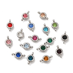 Mixed Color 304 Stainless Steel Single Rhinestone Connector Charms, Flat Round Links, Stainless Steel Color, Mixed Color, 12x6.5x4mm, Hole: 2mm.