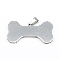 Stainless Steel Color 304 Stainless Steel Pendants, Double Sided Polishing, Bone, Stainless Steel Color, 25x46x1mm, Hole: 3x6.5mm