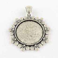 Antique Silver Tibetan Style Flower Alloy Pendant Cabochon Settings, Cadmium Free & Lead Free, Antique Silver, Tray: 25mm, 47x38x2.5mm, Hole: 6x4mm, about 145pcs/1000g
