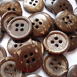 Bois Solide Boutons d'art en forme ronde avec 4-trou pour les enfants, bouton de noix de coco, burlywood, environ 15 mm de diamètre, environ 100 pcs / sachet 