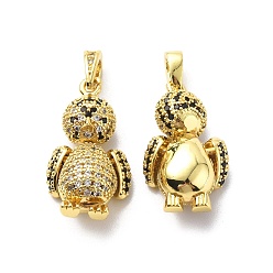Real 18K Gold Plated Brass Cubic Zirconia Pendants, Penguin Charm, Mechanical Charm, Real 18K Gold Plated, 23.5x13.5x8.5mm, Hole: 2.5x4.5mm