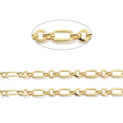Real 18K Gold Plated Brass Figaro Chain, with Spool, Unwelded, Real 18K Gold Plated, 12x7x1.5mm, 6.5x5x2mm and 7x1.5mm